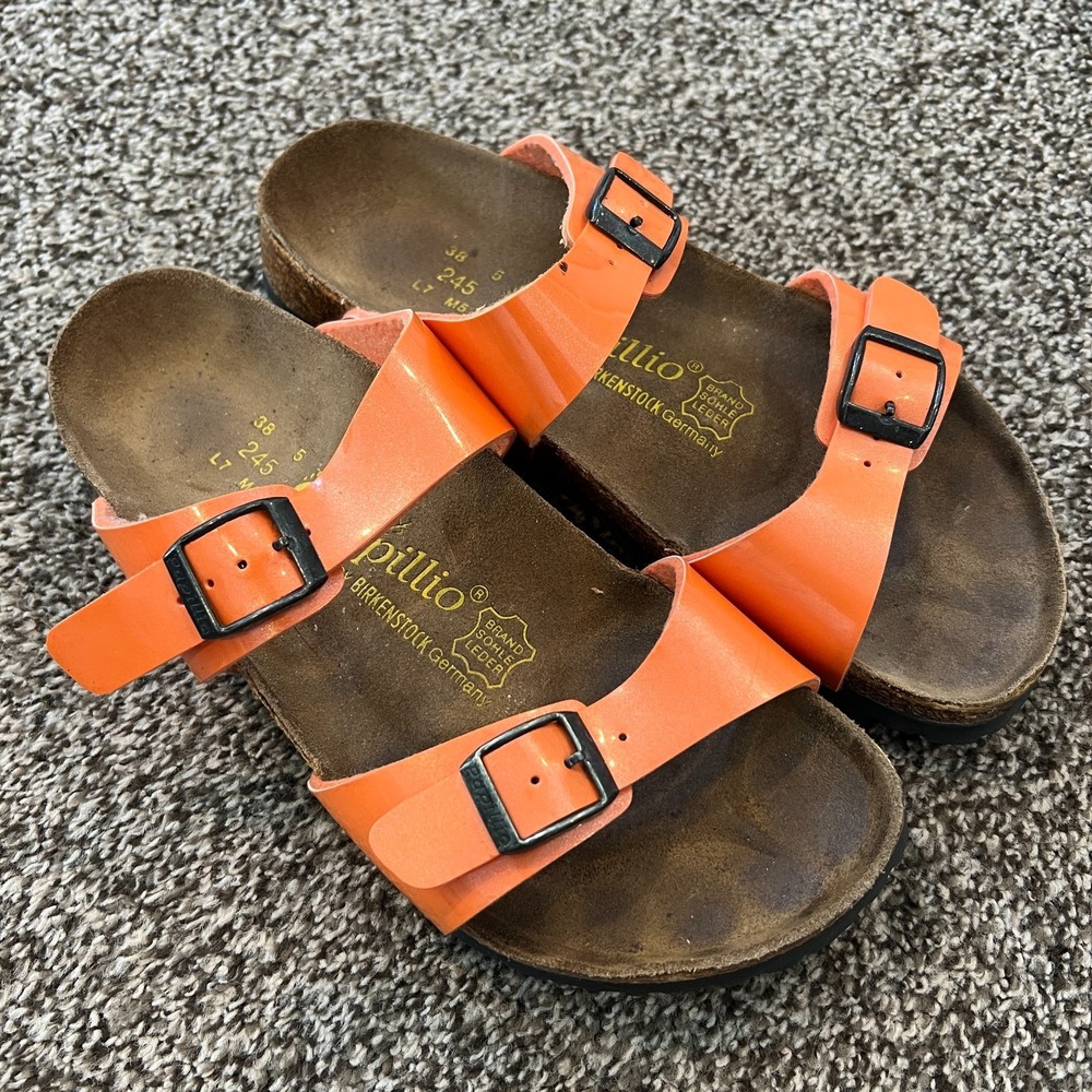 Papillio Birkenstock Arizona Sandals Apricot Leather Size 38 EU Women's 7 US